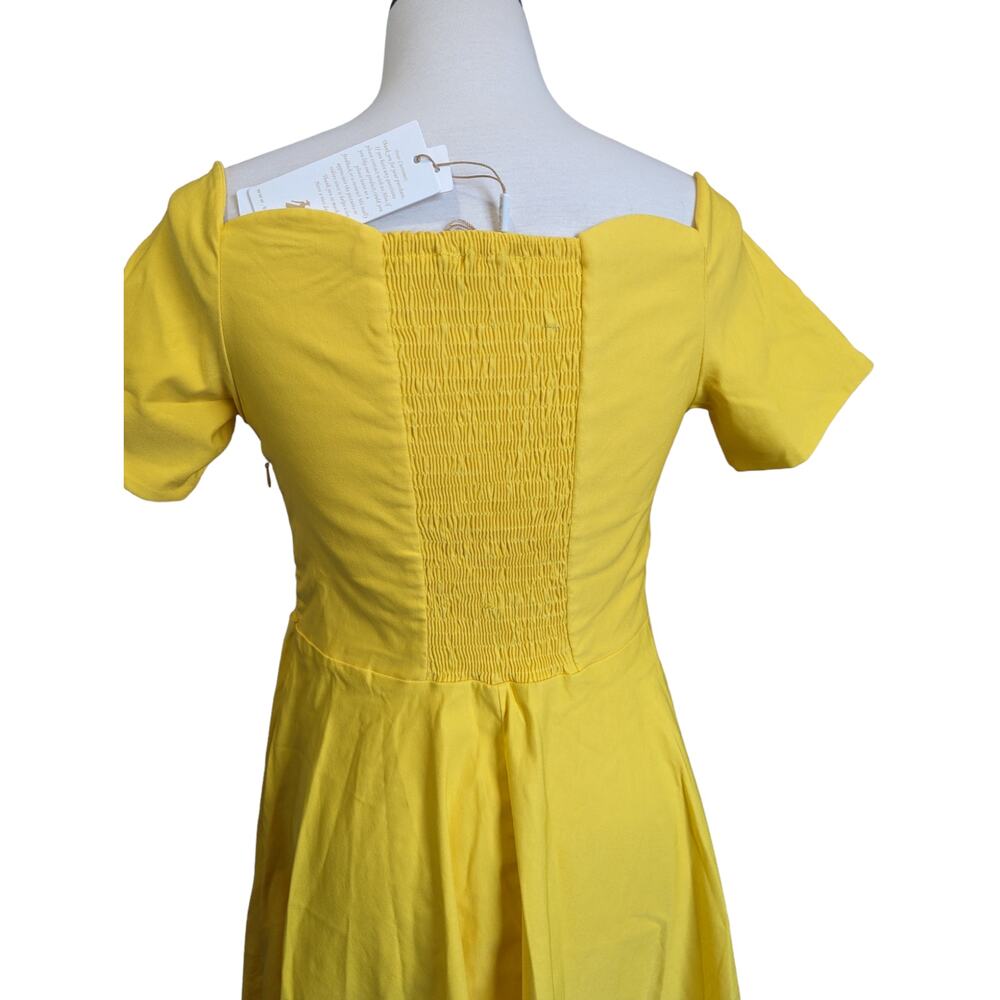 New Yellow Scallop Neckline Short Sleeve Dress Size L - Picture 8 of 9